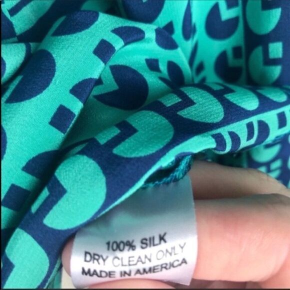 Amanda Uprichard Womens Silk Blouse Size Small Green Navy 3/4 Sleeve Pullover - Picture 5 of 6